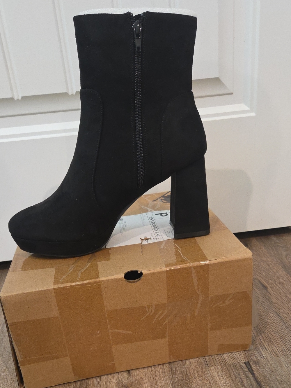 Black Suede High Block Heel Ankle Boot